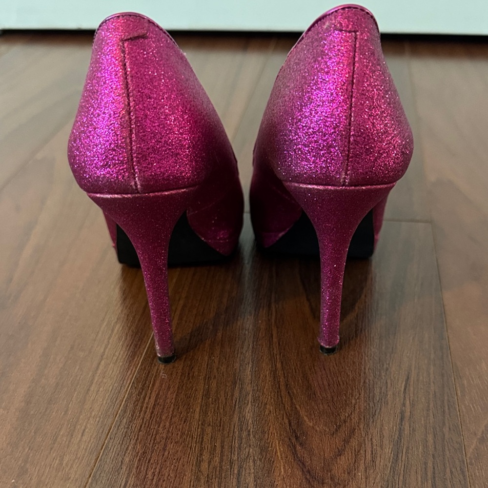 INC International Concepts Pink Glitter Peep-Toe Heels - Picture 3 of 4